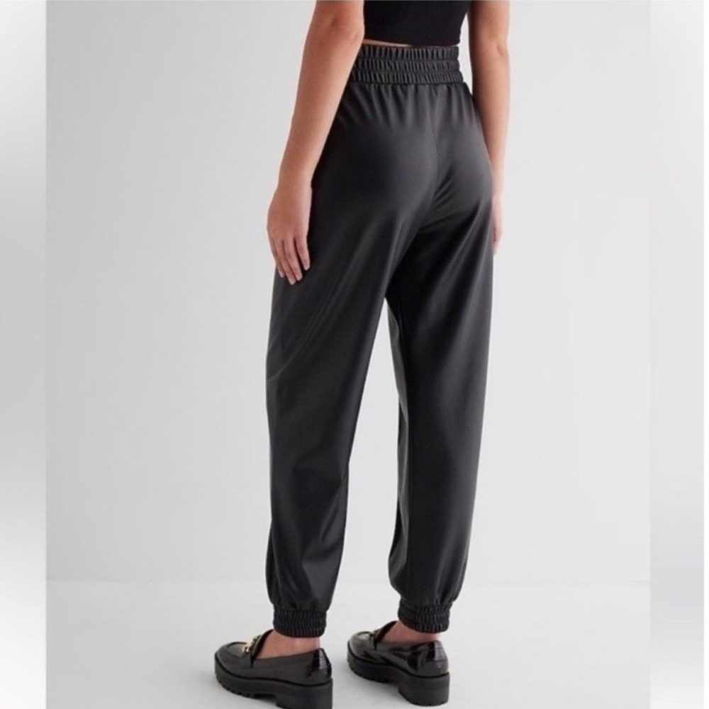Express Black Vegan Leather Jogger Pants - Picture 2 of 6